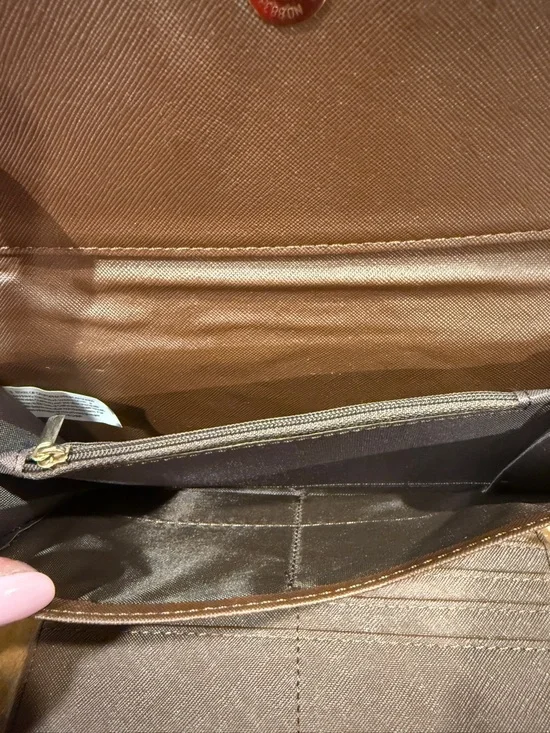 Michael Kors Check Wallet Crossbody Purse Brown Yellow Strap Clutch Dopamine Y2K - Picture 4 of 8